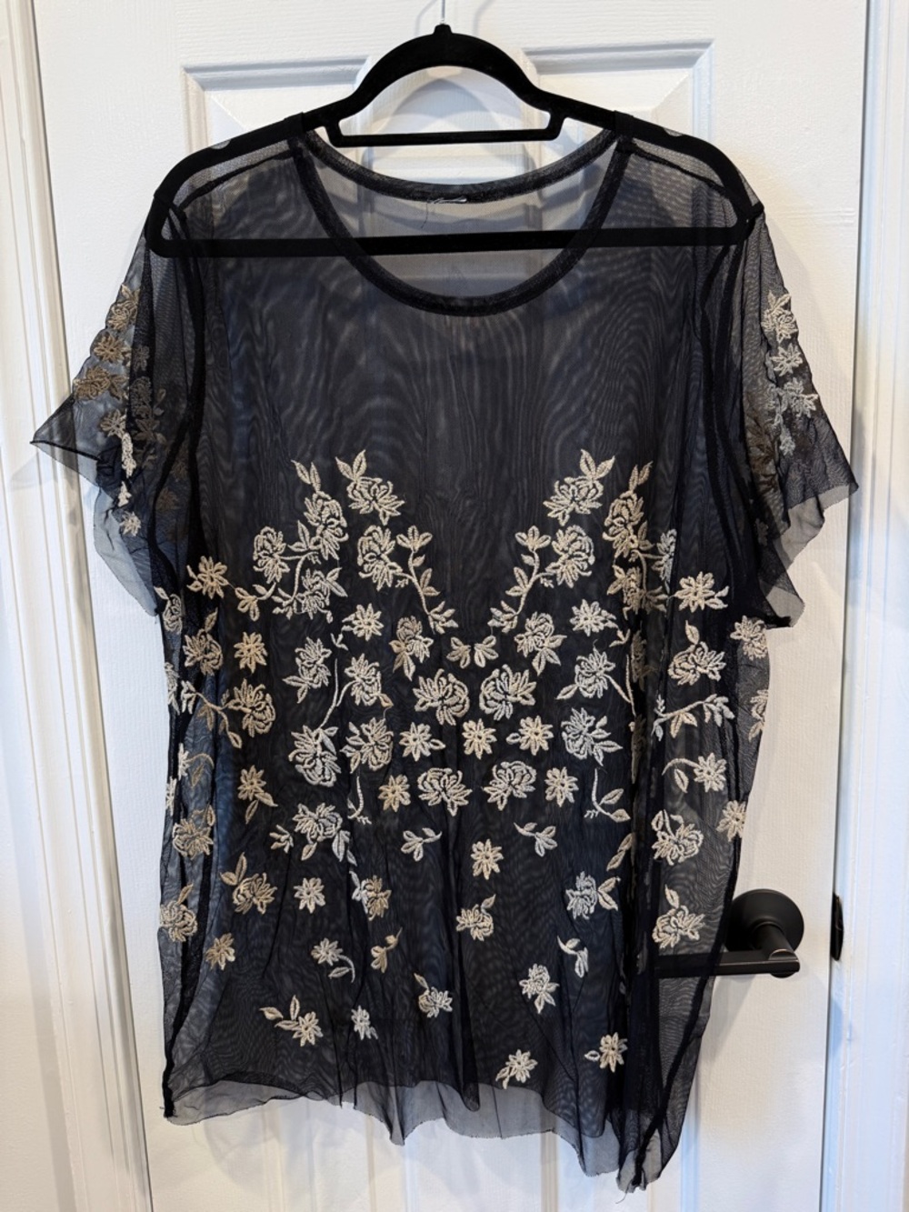 torrid Black Sheer Floral Embroidered Mesh Top with Cream Flowers